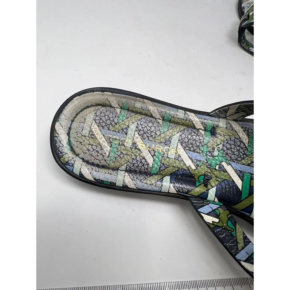 Tory Burch Miller Sandals Navy Basket Weave Green Sandals Size 9.5